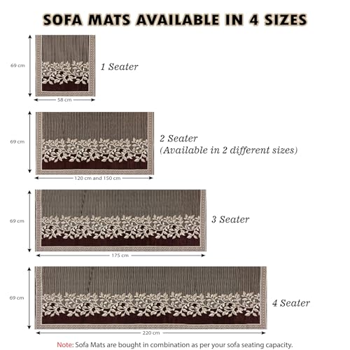 Image of Nendle Superior Velvet Floral Sofa Mat 5 Seater Set Durable Protector for Living Room Mat 3 Seater and 2 Seater, Suitable for L Shape, Sectional and U Shape Sofa (Brown, Pack of 2)