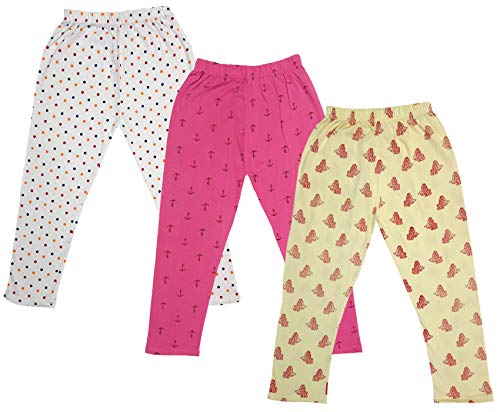Image of IndiWeaves Girls Printed Cotton Capri Pants for Summer (Lemon,Magenta,White1, 4-5 Years) Pack of 3
