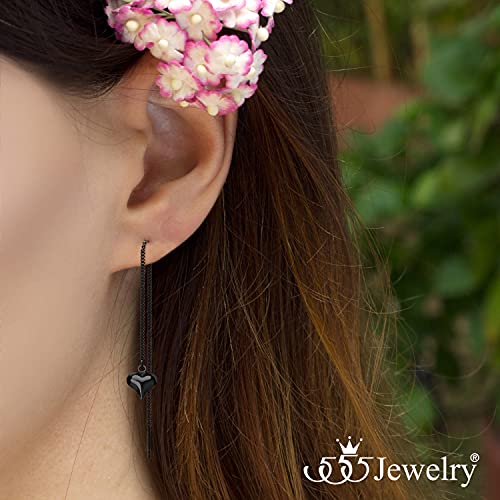 555Jewelry Womens Heart Cute Shape Love Stainless Steel Charm Fine High Fashion Romantic Gifts Girls Delicate Stylish Chain Link Accessories Jewelry Dangle Drop Earring, Black #TOP1
