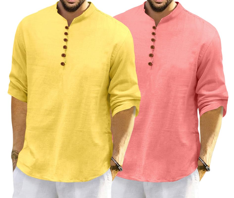 Image of ROYALSCOUT Men's Cotton Polyester Blend Solid Regular Fit Full Sleeve Short Kurta | Ethnic, Lightweight Summer Kurta for Daily & Occasion Use