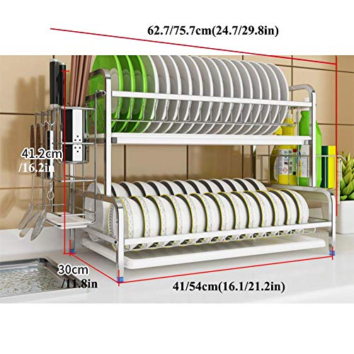 Geschirrkorb Edelstahl, 2-stufiger Geschirrtrockner mit Utensilienhalter und Abtropffläche für Küchentheke Schwarz 54 cm (21 Zoll)