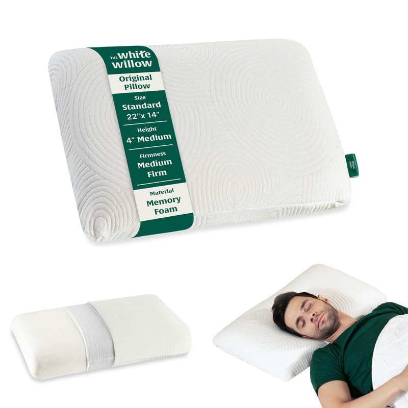 The White Willow Pillow-Memory Foam Pillow for Neck & Shoulder Pain Relief-Cervical Pillow for Sleeping-Orthopedic Bed Pillow for Back, Side & Stomach Sleepers-Medium Firm-Standard Size-4" H-White