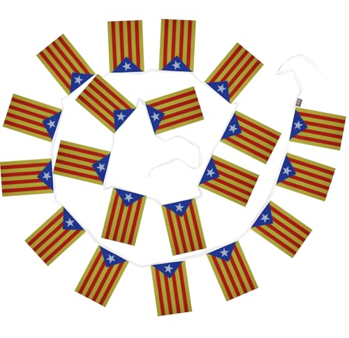Image of AZ FLAG Catalonia Estelada Blava 6 meters BUNTING Flag 20 flags 9'' x 6'' - Independentist Catalan STRING flags 15 x 21 cm