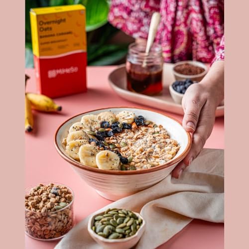 Image of MiHeSo Overnight Rolled Oats Banana Flavour 420 G | Healthy Oatmeal Breakfast Within 15 g High Protein, Calcium & Fibre | Diet Food For Weight Loss For Women & Men | No Refined Sugar | Gluten Free