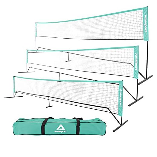 AMA SPORT Portable Badminton Net Set - Net for Tennis, Soccer Tennis, Pickleball, Kids Volleyball - Easy Setup Nylon Sports Net with Poles - for Indoor or Outdoor Court, Beach, Driveway (20)