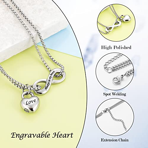 XIUDA Infinity Urn Necklace for Human Ashes Always in My Heart Cremation Necklace Stainless Steel Memorial Ash Jewelry for Women3