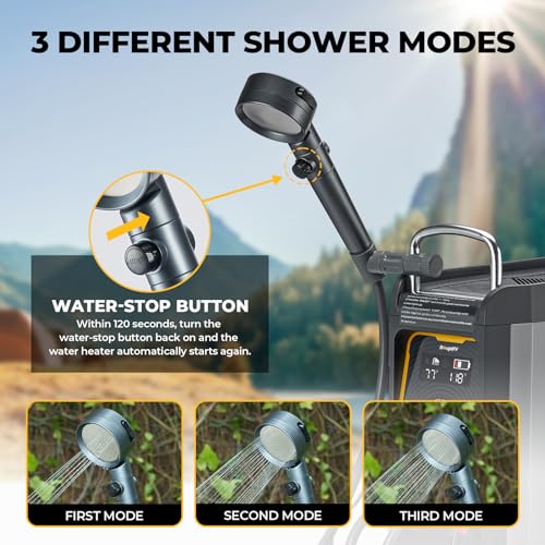 BougeRV Portable Propane Water Heater w/Water Pump & Showerhead, Instant Hot Water Heater w/Built-in battery for Showering &Cleaning, Outdoor Use Only, Camping Water Heater w/Overheating Protection