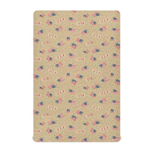 Image of Crib Sheet Breathable Soft Crib Mattress Sheet for Baby Toddler Boys Girls Fitted Crib Sheet Fit Standard Crib Mattress 52 x 28 Inch Tan July 4th American Flags