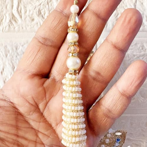 Image of Adikala Craft Store Handmade Ethnic Latkan Tassel Set of 2 for Saree Pallu, Blouse, Suits, Dupatta, Lehenga Decor (French Wire Cushion)