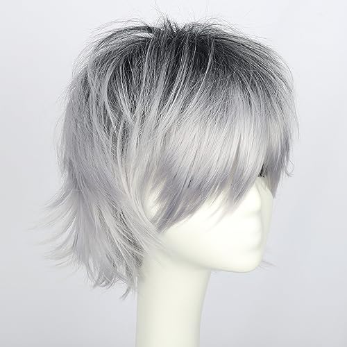 YEESHEDO Unisex Short Silver Grey Bob Anime Cosplay Character Wigs Full Natural Layer Straight Fluffy Hair Costume Party Fancy Dress Wig for Women Men Boy Girls - Image 3
