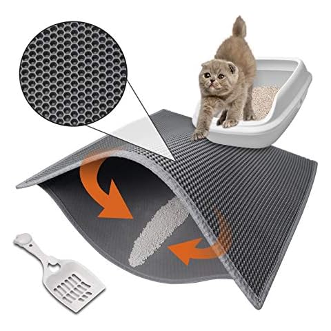 Pieviev Cat Litter Mat Anti-Tracking Litter Mat, 30" X 24" Inch Honeycomb Double Layer Waterproof Urine Proof Trapping Mat for Litter Boxes, Large Size Easy Clean Scatter Control (Scoop Included) Cover