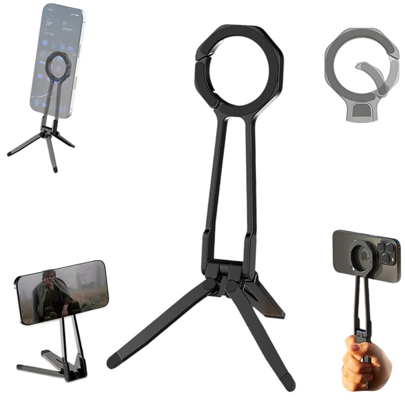Magnetic Tripod for iPhone, Foldable Cell Phone Stand for Mag-Safe, Spring Clip & 180° Rotation, Pocket Mini Tripod Stand for iPhone 17/16/15/14/13 Pro Max Air, Vlogging, Travel, Daily Shooting