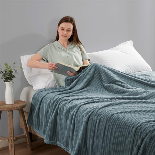 Image of Nestl Blue Blanket Queen Size for Bed - Cozy Warm Fuzzy Blankets for Women, Plush Large Fleece Throws for Girls - Stone Blue, 90 x 90 Inches