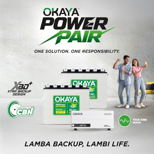 Image of Okaya Inverter with Two Battery Combo for Home,Office & Shops|ATSW 1900 24V Pure Sine Wave Inverter 1650VA with 36 Months Warranty & OPTT24060 210Ah XBD+ Certified TT Battery with 60 Months Warranty