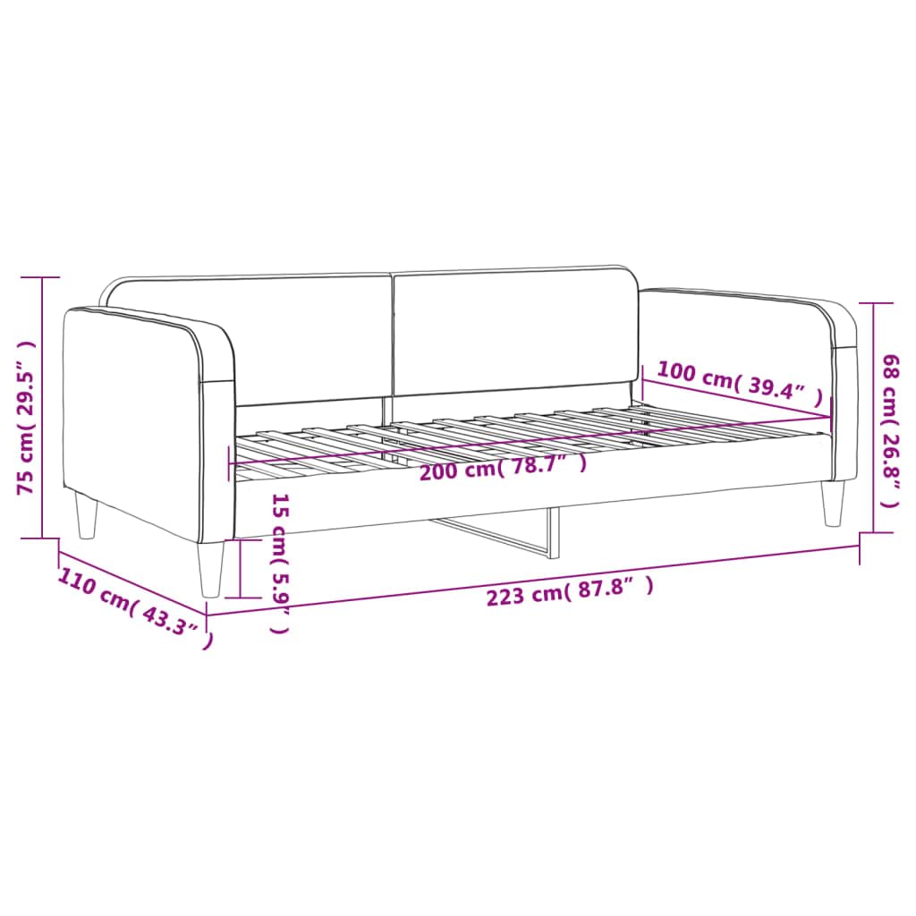 Tagesbett 100x200 cm Hellgrau Stoff Schlafsofa mit Metall Massivholzgestell 2in1 für Gäste Schlafzimmer Wohnzimmer