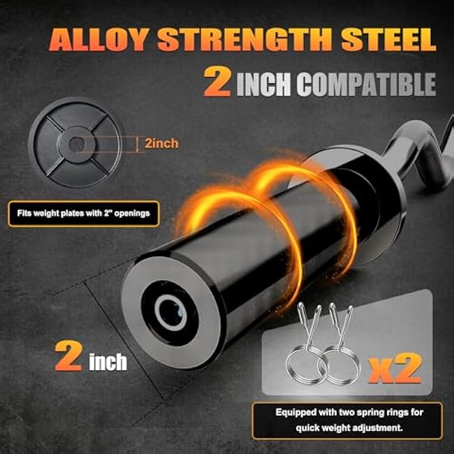 Olympic EZ Curl Bar - 47 Olympic Barbell with 500LB Weight Capacity for Biceps, Triceps, Strength Training, Weight Bar - Weightlifting Bar for Back Workouts & Home Gym Equipment