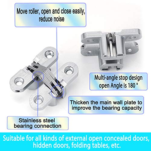Alise 1 Pair Invisible Concealed Wooden Door Hinge Cross Folding Gate Hinges,Heavy Duty Metal Alloy Silver Jl25X118-2P #TOP3
