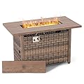 Nuu Garden 43” Propane Fire Pit, CSA-Listed Rattan Outdoor Fire Pit Table, 50,000 BTU Smokeless Gas Fire Table with Lid and Glass Beads, 2-in-1 Rectangular Fire Table for Outside Backyard Patio, Brown
