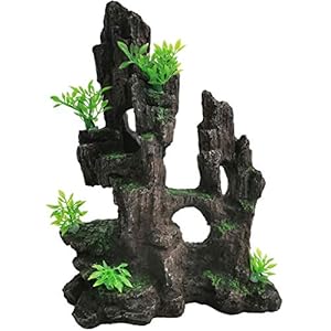 kathson Aquarium Mountain View Stone Resin Fish Tank Decoration Betta Hideout Caves Rockery Landscape Tree Rock Hiding Cave Decor for Small Fish Shrimp Play Ornament