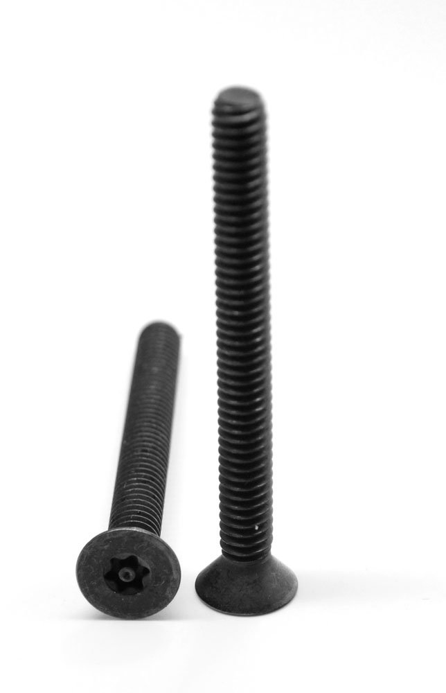 1/4-20 x 2 1/4 Coarse Thread 6 Lobe Flat Head Cap Screw Tamper Resistant Pin-in T-27 Alloy Steel Thermal Black Oxide Pk 25