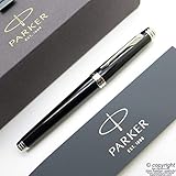 Parker Premier 1931413 - Pluma estilográfica (lacado en negro profundo con adorno cromado, plumín fino y recambio de tinta negra)