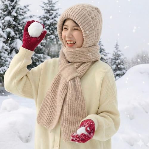 Image of Kraptick Women's Winter Cap and Scarf Set - Thick Fleece Lined Knitted Beanie Hat and Neck Warmer Muffler for Ladies, Soft & Stretchable Woolen Snow Proof for Extreme Cold -4