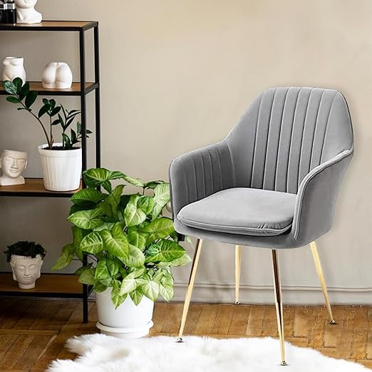 Image of Set of 2 Velvet Dining Chairs, Cushion Seat Chair for Living Room Bedroom Restaurant, Modern Contemporary Upholstered with Polished Rosegold Metal Legs (Dark Grey)