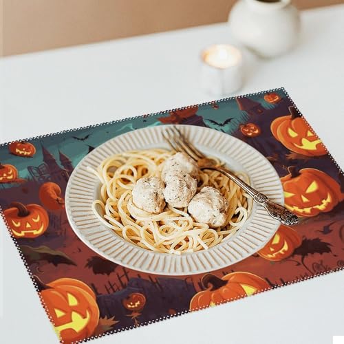 Sets de table Halloween anti-tache en toile pour table propre - 7
