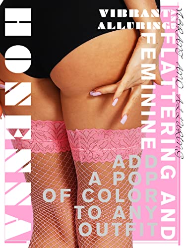 Image of HONENNA Fishnet Thigh High Stockings, 20+ Colors Silicone Lace Top Stay Up Nylons Tights for Woman, Size A-D