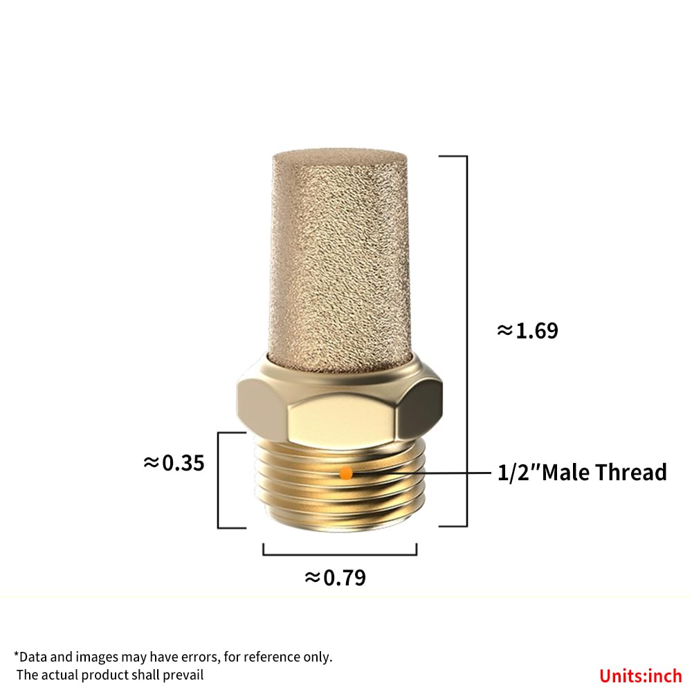 Air Pneumatic Mufflers, 1/2" Male Thread Sintered Bronze Exhaust Muffler Silencer (Pack of 5) — Amazon image 2