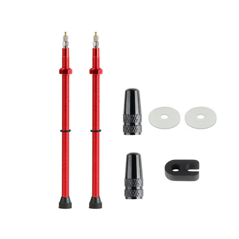 1 Pair Tubeless Value Stems Premium No Leak Tubeless Presta Valve Stems Kits with Integrated Value Core, Protective Rings and Valve Stem Caps Fit Most Bicycle Tubeless Rims (Red,120MM)