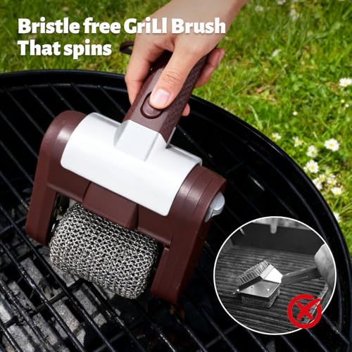 Elektrischer Grillreiniger Borstenfrei,Mit Led,304 Edelstahl Barbecue Reiniger,Kabellos Wiederaufladbar,BBQ Powerbürste Zur Grillreinigung Für Alle Grills Geeignet