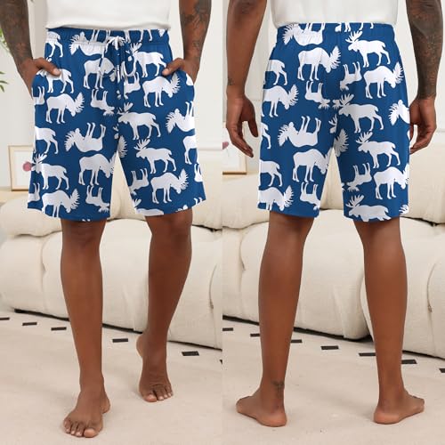 Image of Ekouaer Men's Pajama Shorts Soft Sleepwear Bottoms Elastic Waistband Loungewear Breathable Men Shorts with Pockets