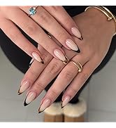 FORBELOVED NAILS,French Line Zebra Tip-Leopard Press On Nails,Medium Almond Stick On Nails,Simple...