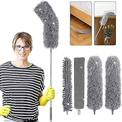 Eyeleaf Spolverino per Polvere 5 Pezzi in Microfibra Spolverino Telescopico Allungabile Lavabile Piumino per Spolverare Ragnatele Sotto Divano Letto Ventilatore a Soffitto Grigio