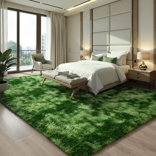EVOIONOS 5x7 Washable Large Area Rug Living Room, Fluffy Shag Rug Bedroom, Ultra Soft Plush Non Slip Carpet Indoor Floor Bedside Nursery Kids Girls Room Dorm, Home Decor Aesthetic, ‌Tie-Dye Green