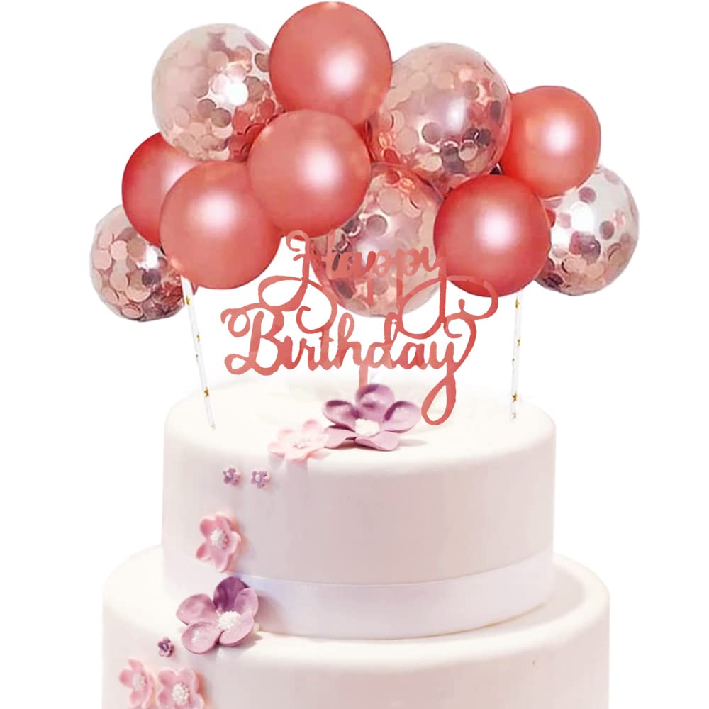 Buy Rose Gold Balloon Cloud Cake Topper, Happy Birthday Cake Topper