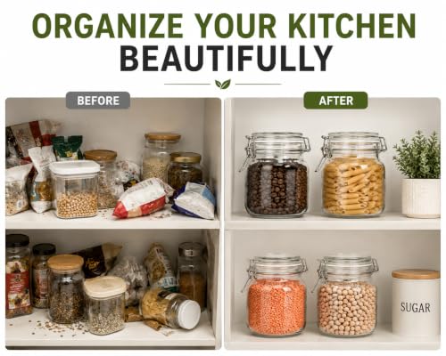 Image of Vasukie 750ML Glass Jars With Airtight Leak Proof Lids | Wide Mouth Storage Canister Jars Perfect for Kitchen Canning, Dry Food, Spices, Pickle, Coffee, Tea, Snacks, Sugar, and More (Pack of 2)