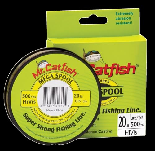 Lew's Mr. Catfish Fishing Line, Filler Spool, 500 Yards, 20-Pound, Low Memory, Super Strong, Hi-Vis