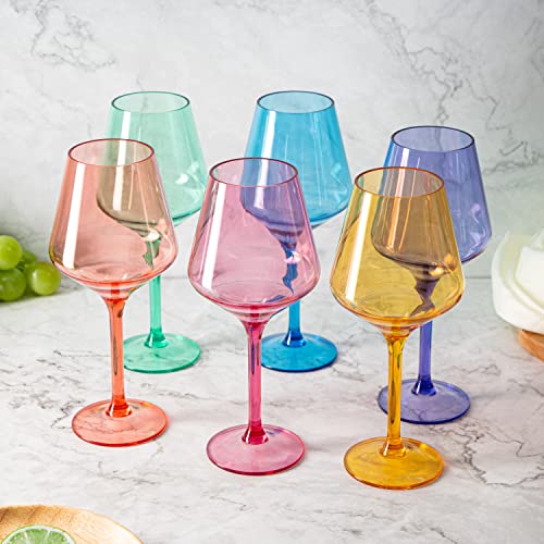 European Style Crystal, Stemmed Wine Glasses, Acrylic Glasses Tritan Drinkware, Unbreakable Colored, 6 - Set - Shatterproof Bpa-Free Plastic, Reusable, All Purpose Glassware, Hand Wash Only 15Oz #TOP4