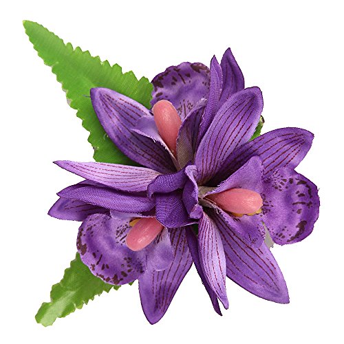 YOUBAMI Hawaiian Orchid Flower Hair Clips Hair Barrette And Pin For Bridal Wedding Party Beach Festivals Women Girls Accessories Pack Of 2 Pcs (Lavender Purple)
