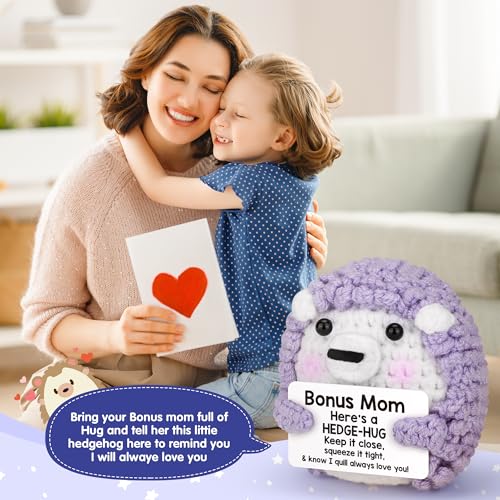 Sensi Blue Mini Funny Mothers Day Bonus Mom Gifts from Daughter Son, Birthday for Step Mom Stepmom BonusMom Presents, I Love You Stuff Things, Handmade Crochet Hedgehog Stocking Stuffers Decor - Image 5