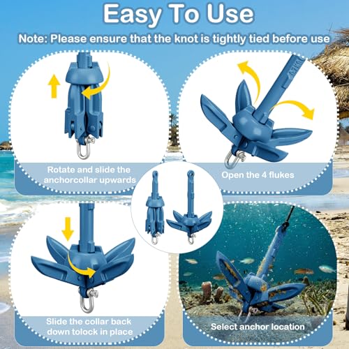 Image of Lounsweer 2 Pack 1.5 /3.5 lb Marine Kayak Anchor Kit Folding Grapnel Anchor Kit Boat Kayak Fishing Accessories for Small Boats Kayaks Canoe Paddle Boards