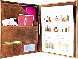 Leather Padfolio Resume Portfolio File Folder – Interview/Legal Document Organizer for Letter Size Writing Pad with Business Card Holder, Ideal Gift Portfolios for Men and Women (Large, Brown)