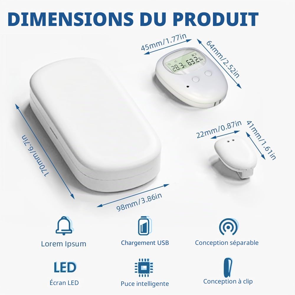 Alarme Stop Pipi Sans Fil, Rechargeable par USB, 3 Modes D'alarme, Sans Fil Alarme Stop Pipi Enfant et Personnes âgées, Alarme Pipi Stop Sans Fil pour Détecter L'incontinence Urinaire