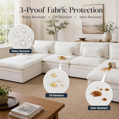 Image of WJShome Modular Sectional Sofa, Deep Seat V-Shaped Cloud Couch with Water-Resistant & Stain-Resistant Fabric, Removable Washable Covers,Modern Sleeper Sofa for Living Room, Apartment, White
