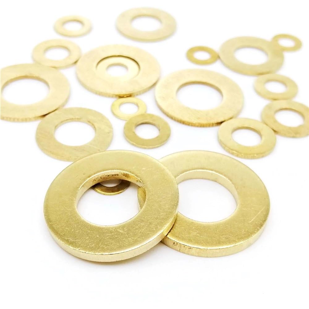 Assortiment de rondelles plates en laiton massif et cuivre, tailles mixtes M2, M2,5, M3, M4, M5, M6, M8