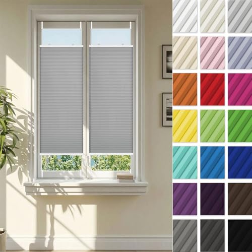 Persianas Plisadas 40 x 90 cm Protección Visual y Protección Solar Estor Plisado sin Taladro con Soportes de Sujeción para Cocina Baño Oficina Dormitorio, Gris