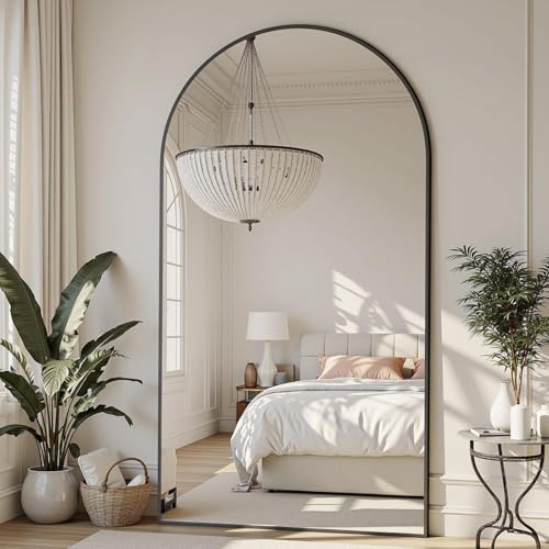 Suidia Arched Full Length Mirror, 76"x44" Floor Mirror Freestanding, Floor Standing Full Body Mirror with Stand for Bedroom, Hanging Mounted for Living Room Cloakroom, Black