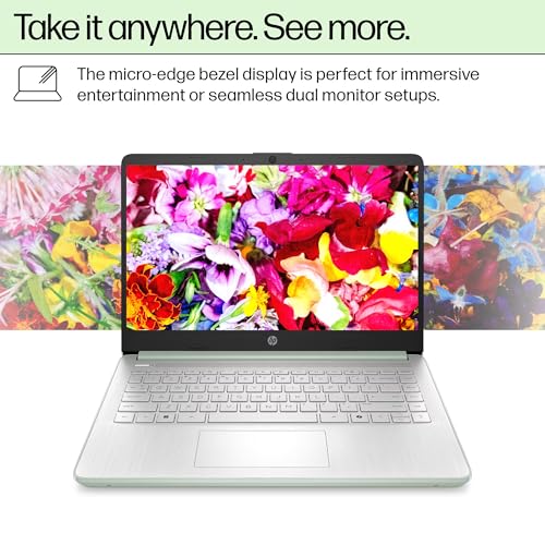 Image of HP 14 inch Laptop Computer for 2026 Student Business Productivity, MS Office & Win 11 Pro, Copilot AI, Intel 4-Core CPU, 4GB DDR5 RAM, 628GB Storage (128GB UFS+500GB Ext), Wi-Fi 6, HubxcelAddon, Green